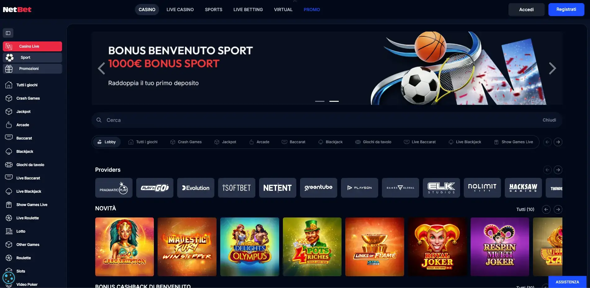 NetBet Italia: il suo welcome bonus